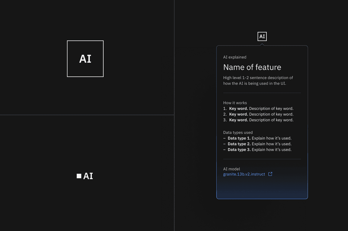 Dark mode example of the AI label and explainability popover.